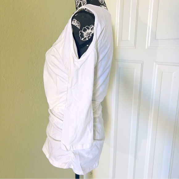 Boston Proper Embellished 3/4 sleeve top Cold Shoulder White with embellishments - Picture 3 of 9